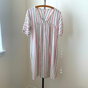 Xirena stripe linen cotton dress sz M cream blue pink green stripes Coastal